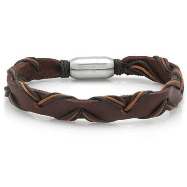 8.5 inch Long INOX Mens Single Brown Braided Leather Bracelet with Stainless Steel Clasp 8.5 inch Long INOX Mens Single Brown Braided Leather Bracelet with Stainless Steel Clasp